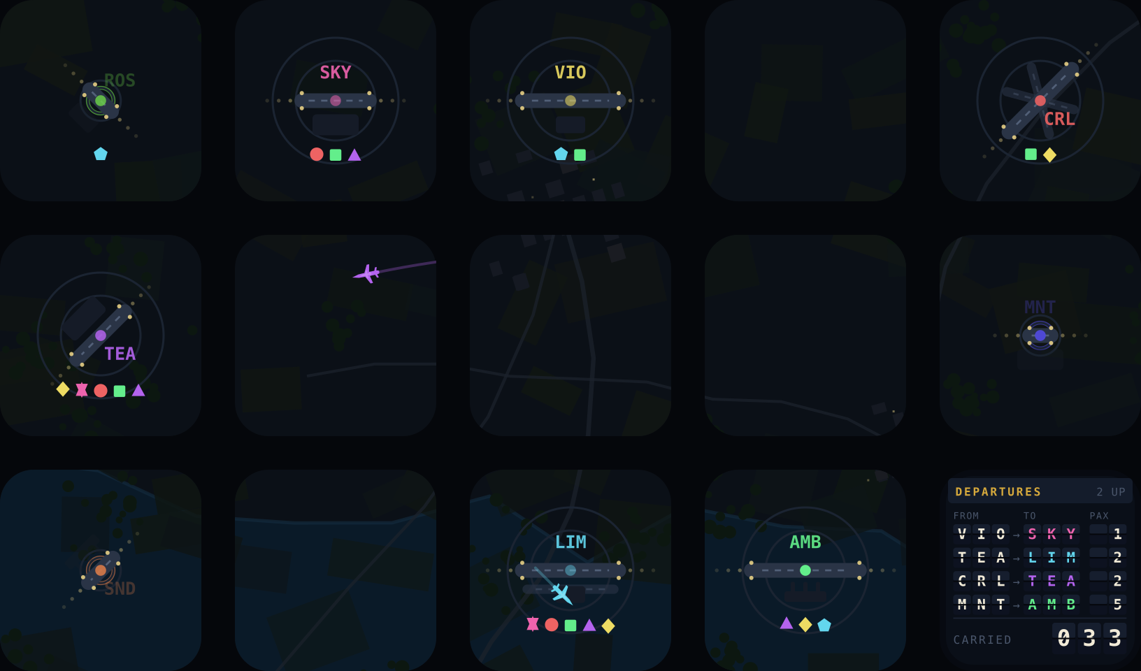 Nothing chosen — six fields, queues building, three aircraft airborne