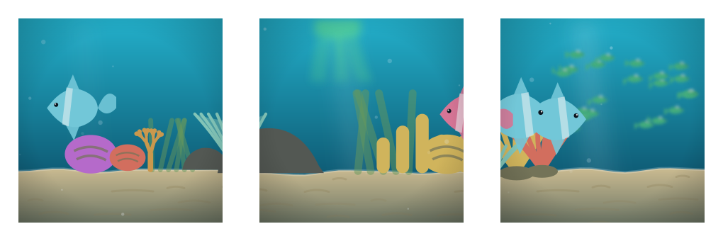One seed — coral heads, and clear sand between them