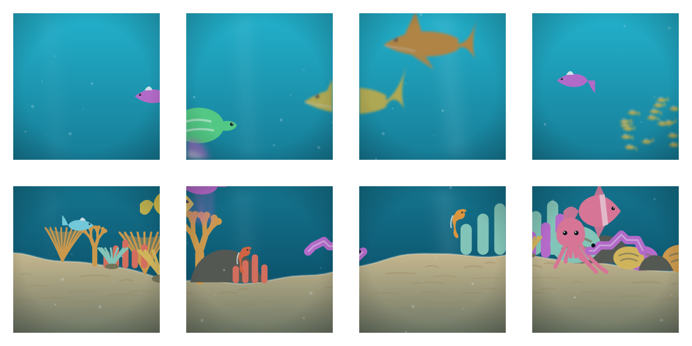 Four by two — one continuous picture, bezels and all