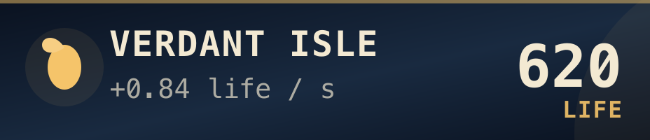 The Little Worlds Infobar showing Verdant Isle, summer, day five, clear weather and five lives
