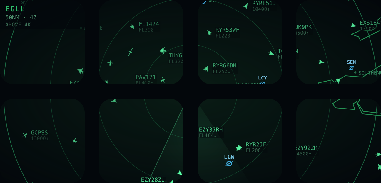 Four by two — the whole deck as one instrument, fifty miles around Heathrow