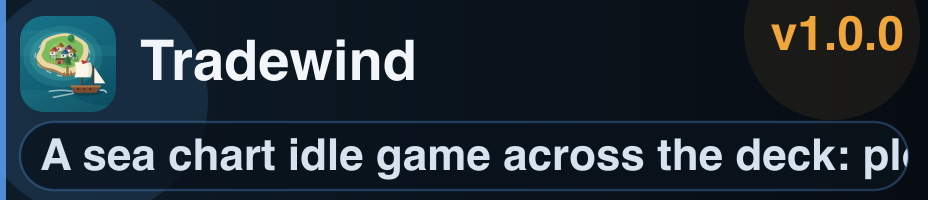 The Release Infobar on a Stream Deck Neo, showing Tradewind v1.0.0 and its description
