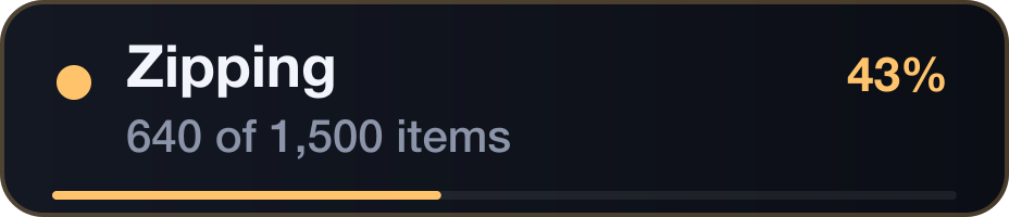A task. what is running, and how far it has got