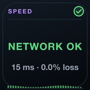 SPEED Core: Headline latency, the last throughput test and overall state.