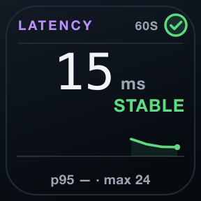 Latency: Median, p95, maximum and a sparkline.